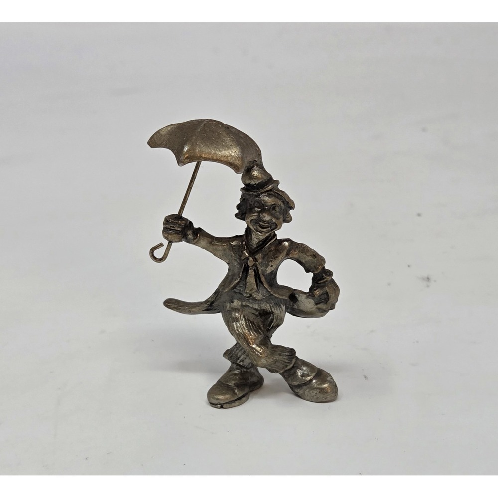 Vtg Hudson Style Pewter Hobo Clown Umbrella Miniature Figurine 2.25" Taiwan
